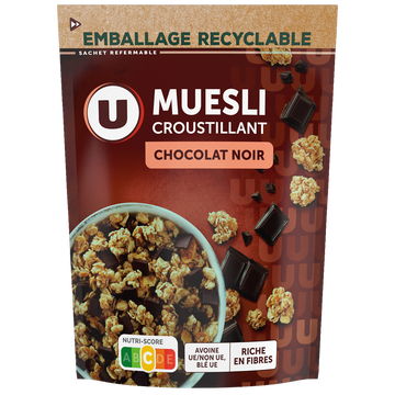 U Céréales Muesli croustillant chocolat noir paquet 500g