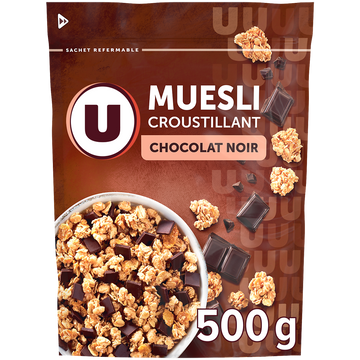 U Céréales Muesli croustillant chocolat noir paquet 500g
