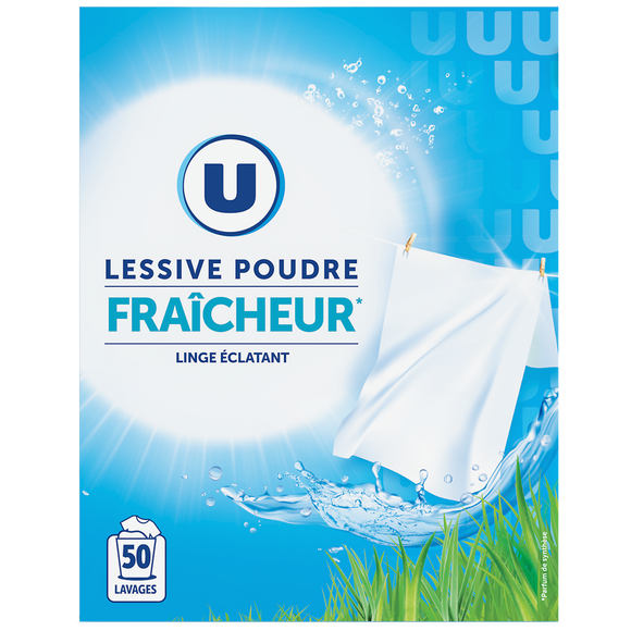 U Lessive en poudre - Fraicheur - 50 lavages - 2.5 kg