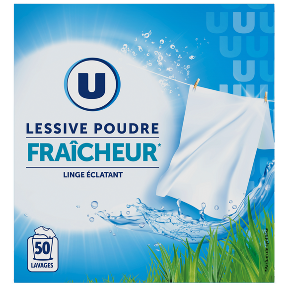 U Lessive poudre fraicheur 50 lavages 2,5kg