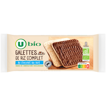 U BIO Galette de riz nappée de chocolat au lait , 100g