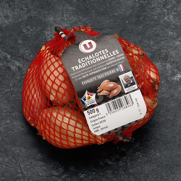 U Echalote traditionnelle longue, FILIERE, calibre 30/50, catégorie 1,France, filet 500g