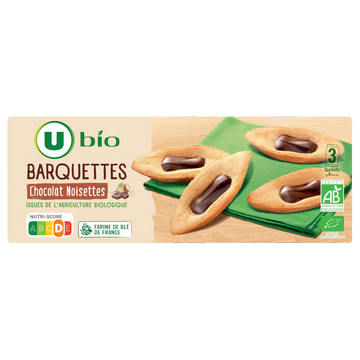 U BIO Gâteaux Barquettes au chocolat et aux noisettes bio, paquet 120g