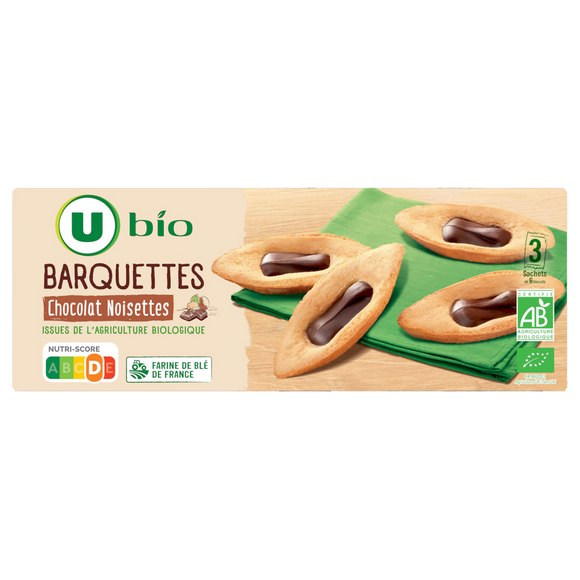 U BIO Gâteaux Barquettes au chocolat et aux noisettes bio, paquet 120g