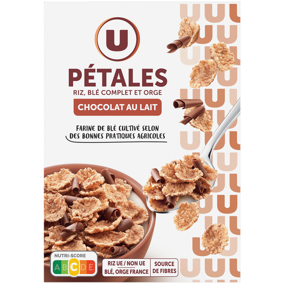 U Céréales Pétales de riz et blé complet avec copeaux chocolat au lait,550g