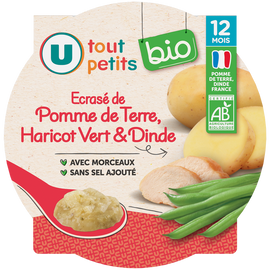 U TOUT PETITS BIO Plat bébé assiette écrasé de pomme de terre haricots verts dinde 230g