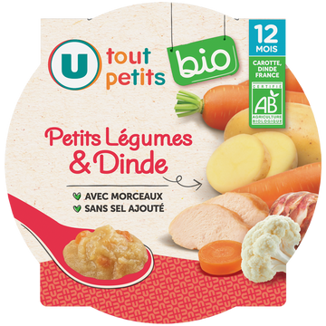 U TOUT PETITS BIO Plat bébé assiette petits légumes dinde dès 12mois, 230g