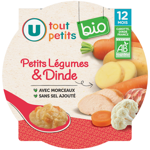U TOUT PETITS BIO Plat bébé assiette petits légumes dinde dès 12mois, 230g
