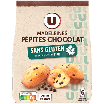 U SANS GLUTEN Madeleines aux oeufs pépites de chocolat sans gluten, 180g