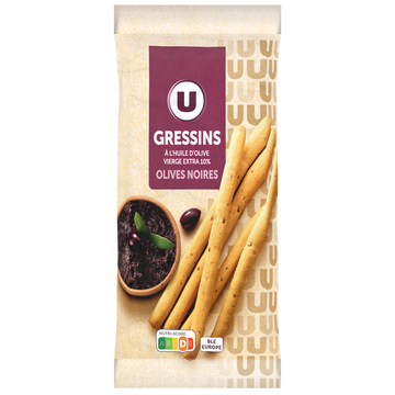 U Gressins huile d'olive vierge extra et olives noires 125g