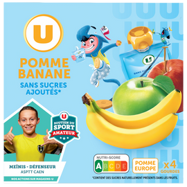 U Dessert fruitier Gourdes compote pomme banane sans sucre ajouté - 4x90g