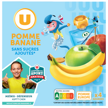U Dessert fruitier Gourdes compote pomme banane sans sucre ajouté - 4x90g