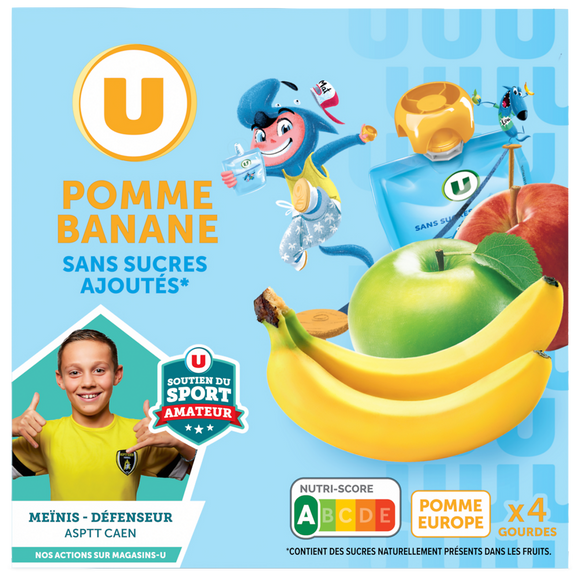 U Dessert fruitier Gourdes compote pomme banane sans sucre ajouté - 4x90g