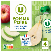 U Dessert fruitier Gourdes compote pomme poire sans sucre ajouté - 4x90g
