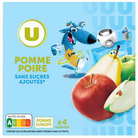 U Dessert fruitier Gourdes compote pomme poire sans sucre ajouté - 4x90g