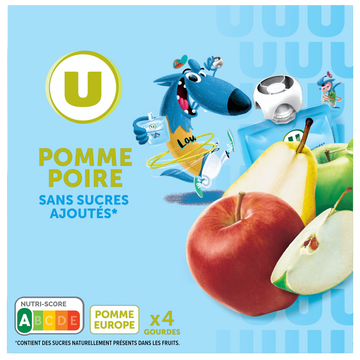 U Dessert fruitier Gourdes compote pomme poire sans sucre ajouté - 4x90g