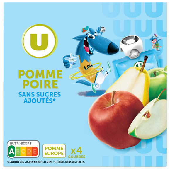 U Dessert fruitier Gourdes compote pomme poire sans sucre ajouté - 4x90g