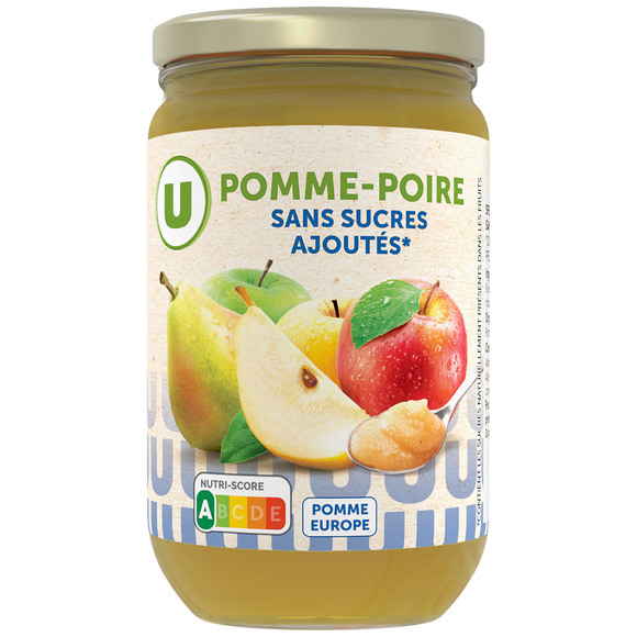 U Purée de pomme poire sans sucre ajouté, bocal 680g