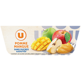 U Coupelles compote pomme mangue sans sucre ajouté, 4x100g
