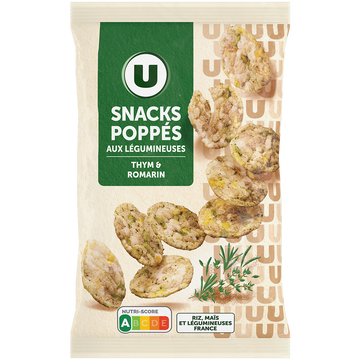 U Gâteau apéritif Snacks poppés saveur thym & romarin, sachet 85g