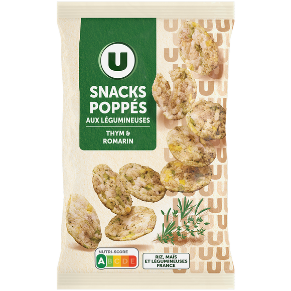 U Gâteau apéritif Snacks poppés saveur thym & romarin, sachet 85g
