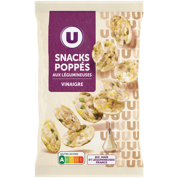 U Gâteau apéritif Snacks poppés saveur vinaigre, sachet 85g