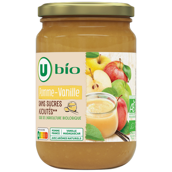 U BIO Purée de pomme vanille sans sucre ajouté, bocal 625g