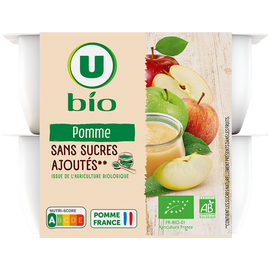 U BIO Coupelles compote pomme nature sans sucre ajouté, 8x100g