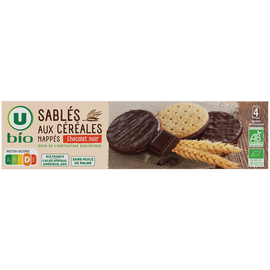 U BIO Biscuits Sablés bio aux céréales nappés de chocolat noir , paquet de 200g