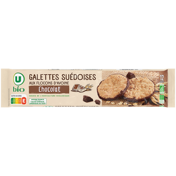 U BIO Galettes Suédoises aux flocons d'avoine nappées de chocolat noir