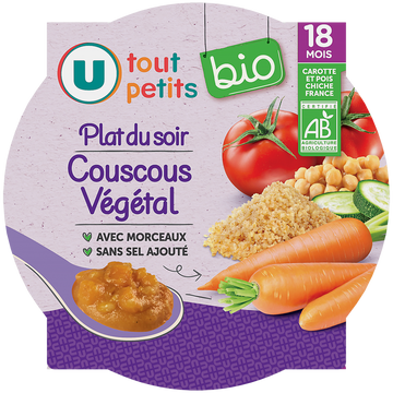 U TOUT PETITS BIO Plat pour Bébé Assiette couscous végétal, 260g