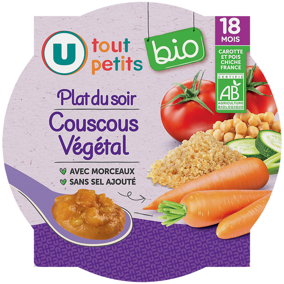 U TOUT PETITS BIO Plat pour Bébé Assiette couscous végétal, 260g