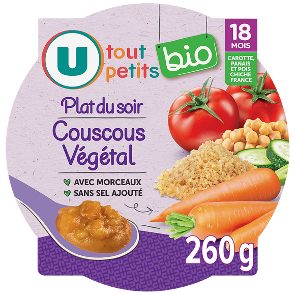 U TOUT PETITS BIO Plat bébé du soir Couscous végétal, dès 18 mois - 260g - Repas bébé