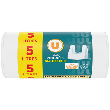 U Sac poubelle à poignées spécial salle de bain, 5L x30