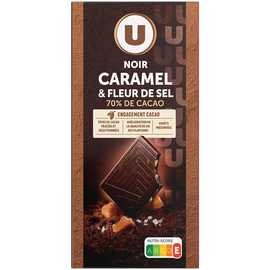 U Chocolat noir éclat de caramel aromatisé fleur de sel, tablette 100g