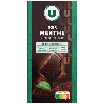 U Chocolat noir aromatisé à l'arome nature de menthe 100g
