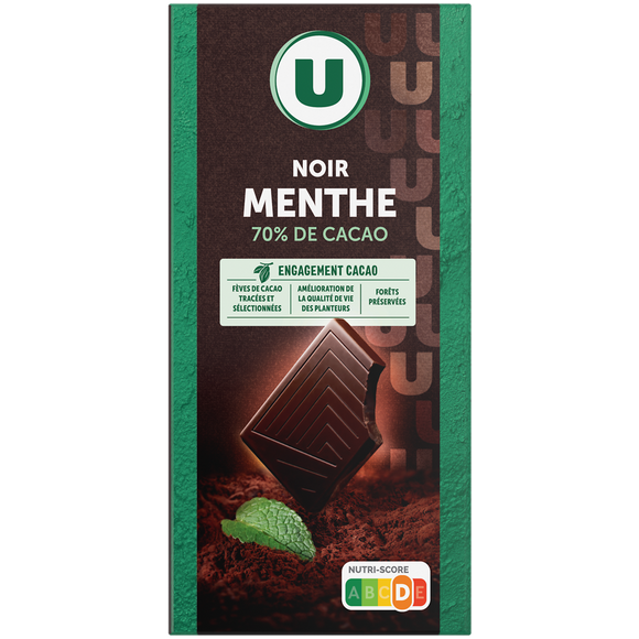 U Chocolat noir aromatisé à l'arome nature de menthe 100g