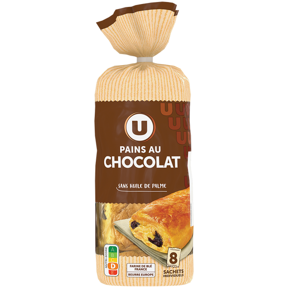 U Pains au chocolat sachet x8 360g