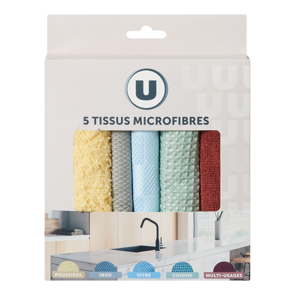 U poussière+1 microfibre inox+1 microfibre cuisine+1 microfibre multi-usage