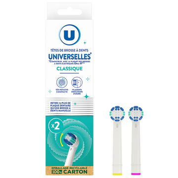 U Tête de brosse à dents universelle soin classique, x2