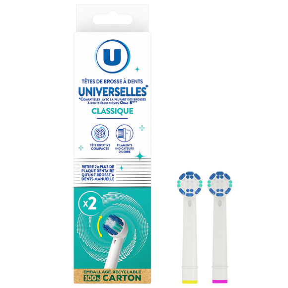 U Tête de brosse à dents universelle soin classique, x2