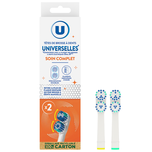 U Tête de brosse à dents universelle soin complet, x2