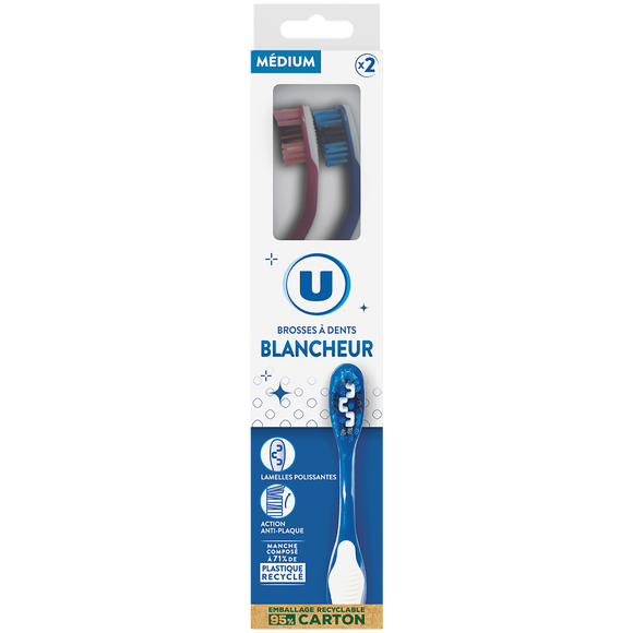 U Brosse à dent U action blancheur médium x2