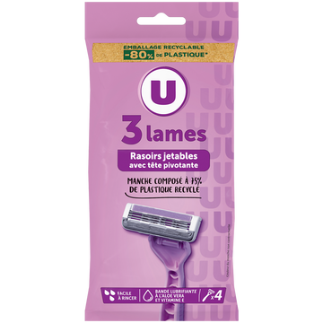 U Rasoirs jetables tête pivotante femmes 3 lames - x4