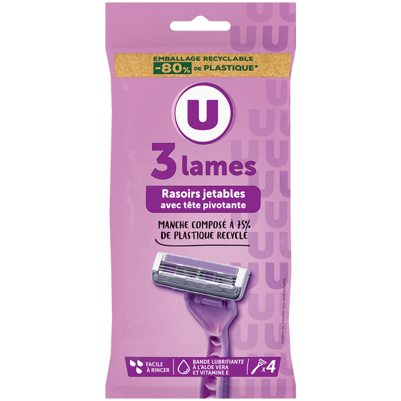 U Rasoirs jetables tête pivotante femmes 3 lames - x4