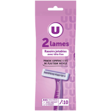 U Rasoirs jetables femme 2 lames tête fixe x10