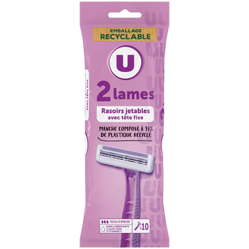 U Rasoirs jetables femme 2 lames tête fixe x10