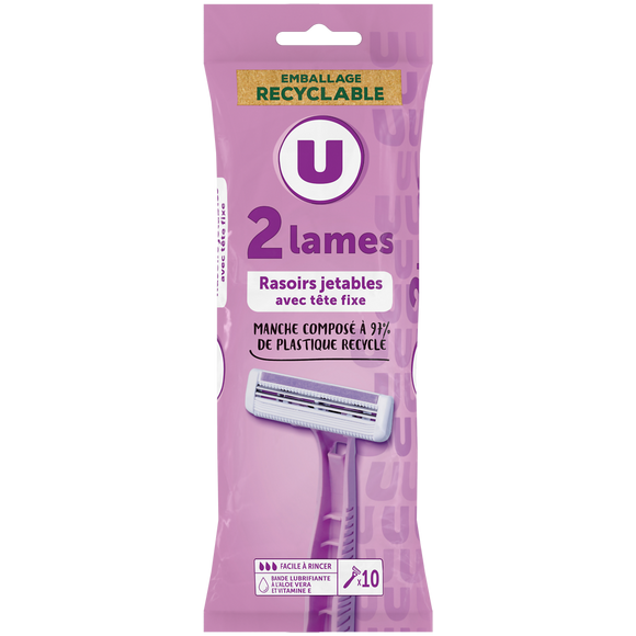 U Rasoirs jetables femme 2 lames tête fixe x10