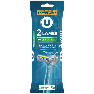 U Rasoirs jetables 2 lames homme tête pivotante U x10