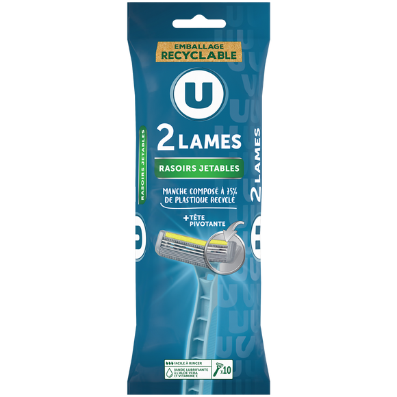 U Rasoirs jetables 2 lames homme tête pivotante U x10